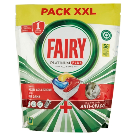 Fairy Pastiglie Lavastoviglie Platinum Plus Anti-Opaco, Detersivo Piatti Limone, 56 Capsule 869 g